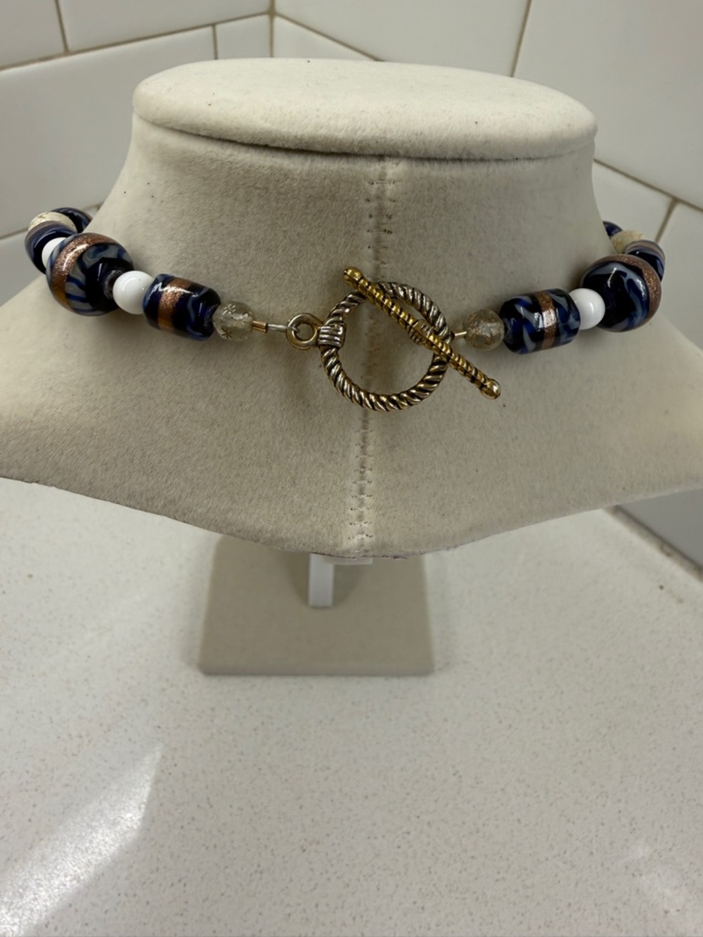 Sodalite Pi Stone Necklace with Lampwork Glass Beads - Picture 5 of 6